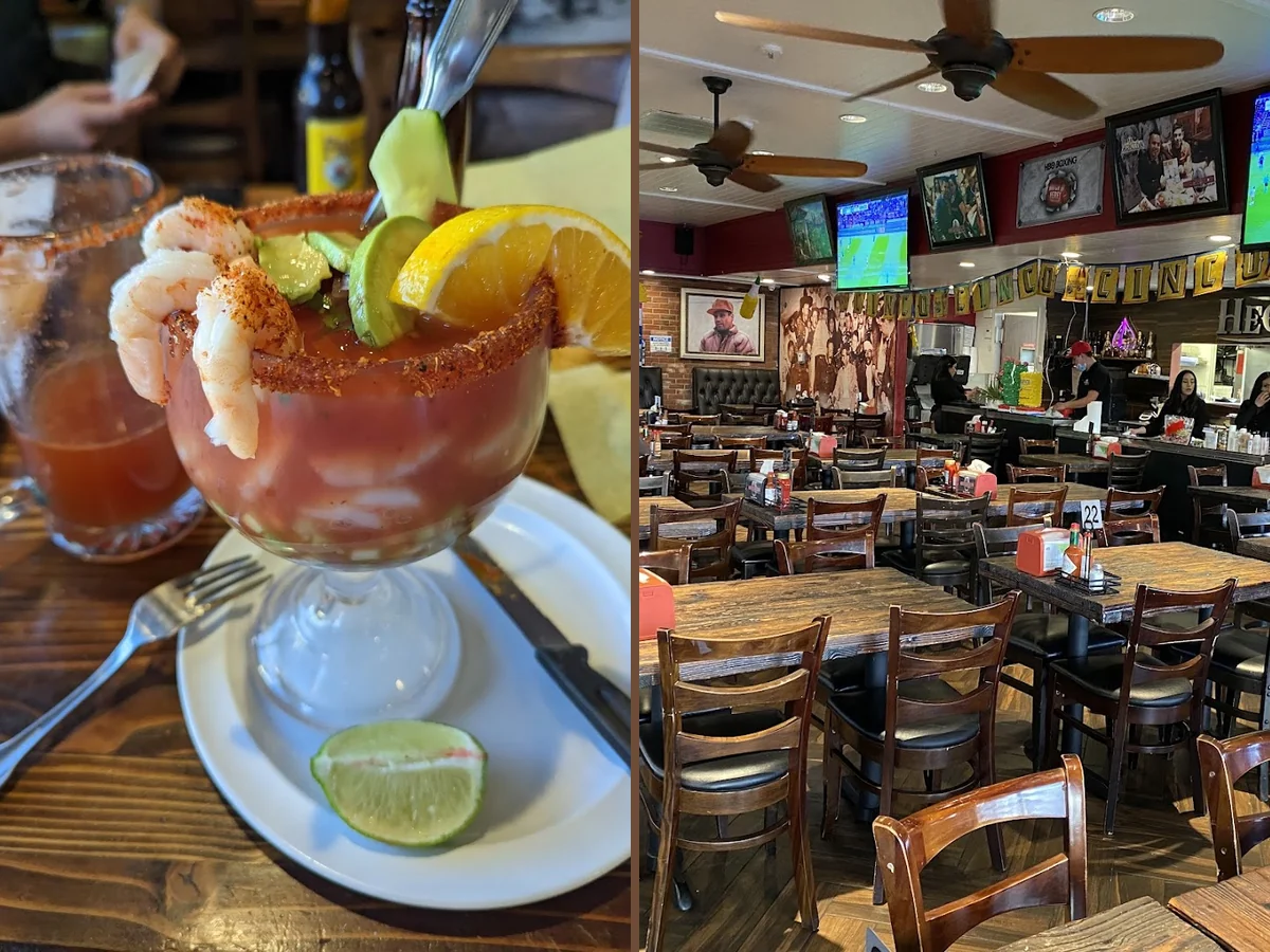 Mexican restaurant interior with TVs and bright decor.