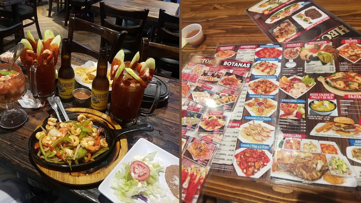 Mexican restaurant interior with TVs and bright decor.